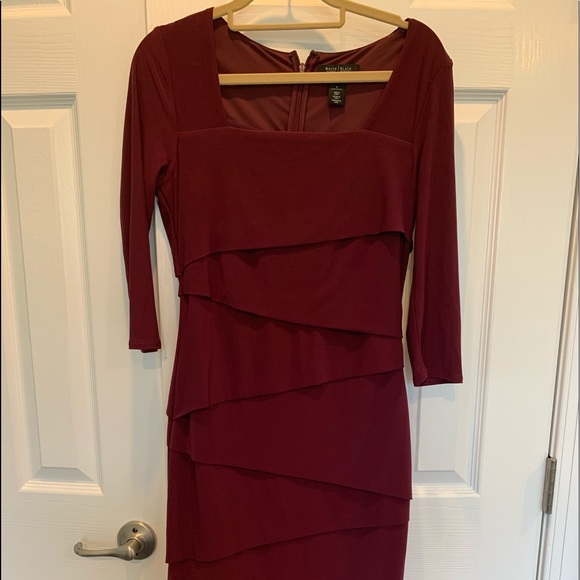 White House Black Market Dresses & Skirts - WHBM Burgundy Instantly Slimming Tiered Sheath